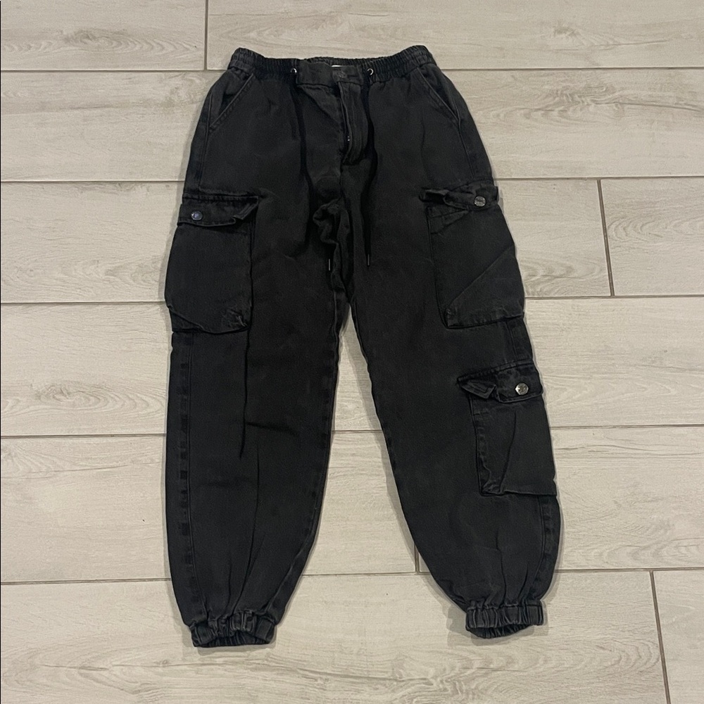 Black Denim Cargo Pants